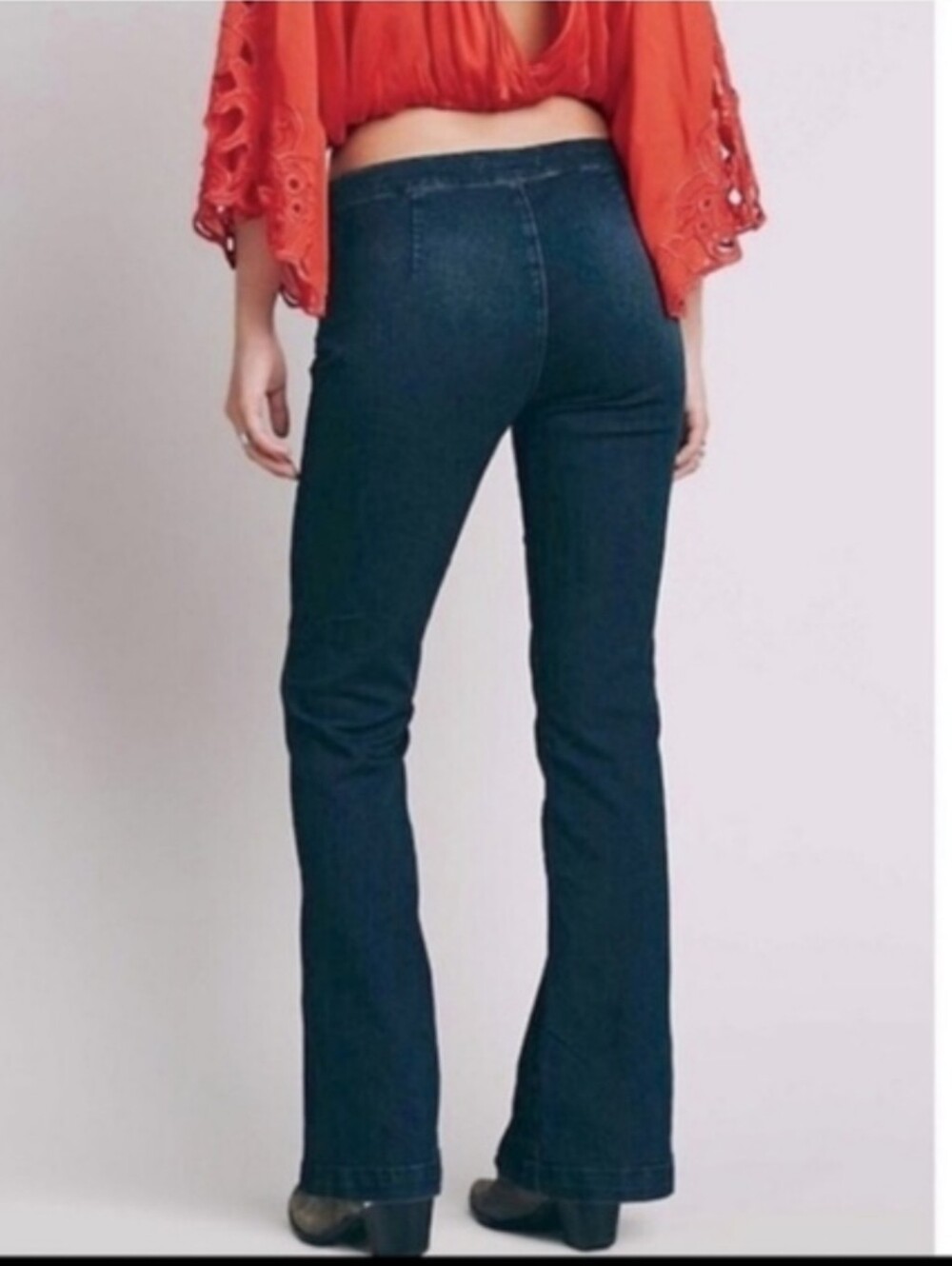 Free People Slim Flare Jeans Front Slit Dark Wash Women's 28 Bohemian Hippie - Picture 2 of 10